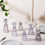 Lysenn Glass Candle Stick Holder Set of 6 – Premium Taper Candle Holders for Romantic Ambiance - Candle Sticks Holder Decor for Special Occasions - Smoke Gray