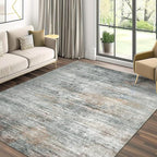 Area Rugs 9x12 for Living Room Bedroom, Modern Abstract Machine Washable Rug, Large Soft Low Pile Floor Cover with Non Slip Backing for Dining Room, Ash Gray Brown