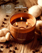 96NORTH Luxury Coffee Soy Candle | Large 3 Wick Jar Candle | Up to 40 Hours Burning Time | 100% Natural Soy Wax | Housewarming Gift for Men and Women