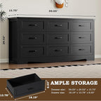 9-Drawer Dresser for Bedroom, Modern Wooden Chest of Drawers with Metal Handles, Anti-Tipping Design, Sturdy and Stable Storage Organizer for Living Room, Entryway, Home Office