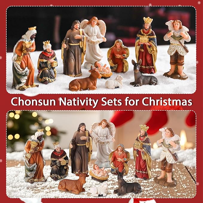 Nativity Scene Indoor 3.2 Inch 10 PCS Christmas Village Little People Nativity Collectible Bulidings Christmas Village Set Xmas Holiday Decorations Figures