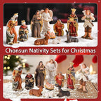 Nativity Scene Indoor 3.2 Inch 10 PCS Christmas Village Little People Nativity Collectible Bulidings Christmas Village Set Xmas Holiday Decorations Figures