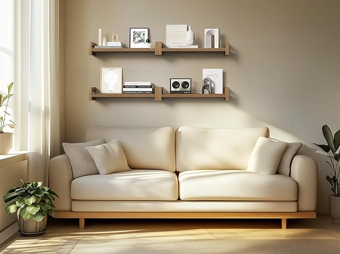 Vailando Floating Shelves for Wall, Set of 4 Solid Wood Wall Mounted Shelves, 16" Rustic Walnut Display Shelf for Bedroom, Living Room, Bathroom, Kitchen – Strong Load Capacity & Natural Pine