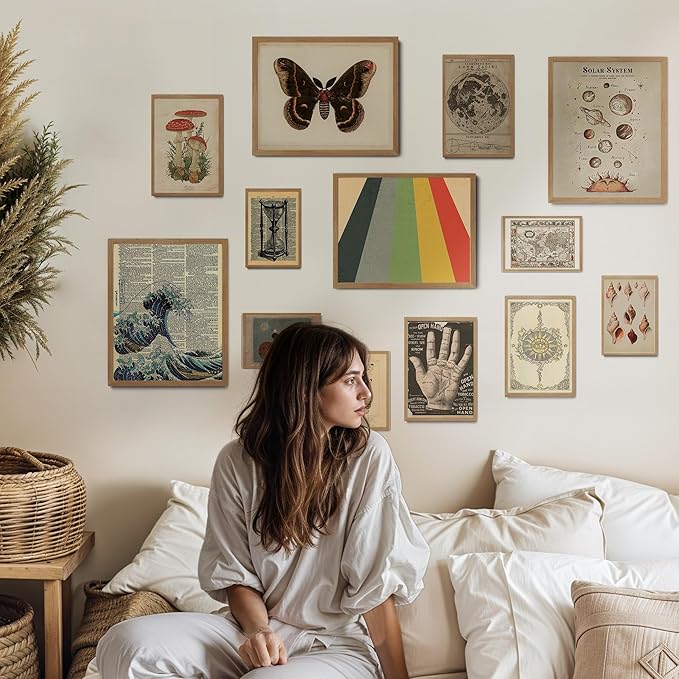 Fardes Vintage Decor for Room Wall Decoration, 13pcs Aesthetic Posters for Vintage Room Decor, Astronomy Pictures, Eclectic Room Decor, Gallery Wall Art