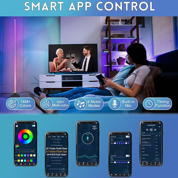 RGB Lamp for Any Room, LED Corner Floor Lamp for Living Room, Color Changing Light Bar for Bedroom, Smart Floor Lamp with Adjustable LED Lighting, Stick Lamp with Remote (125cm)