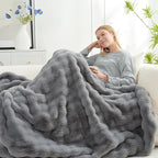 Cozy Bliss Faux Fur Throw Blanket for Couch, Fuzzy Soft Plush Thick Bubble Blanket for Sofa Bedroom Living Room, 60 * 80 Inches Light Grey