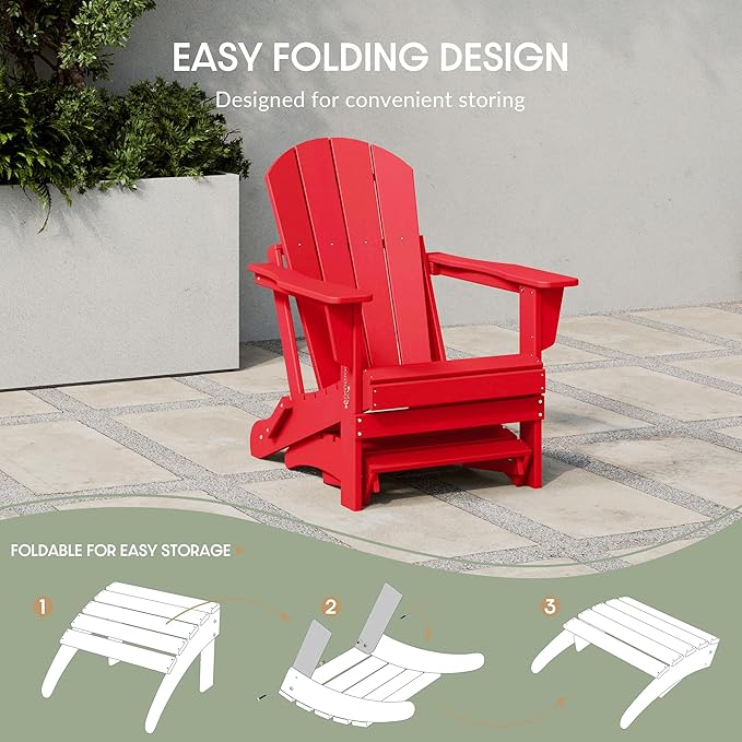 WestinTrends Outdoor Ottoman, Patio Adirondack Ottoman Foot Rest, All Weather Poly Lumber Folding Foot Stool for Adirondack Chair, Widely Used for Outside Porch Pool Lawn Backyard, Red