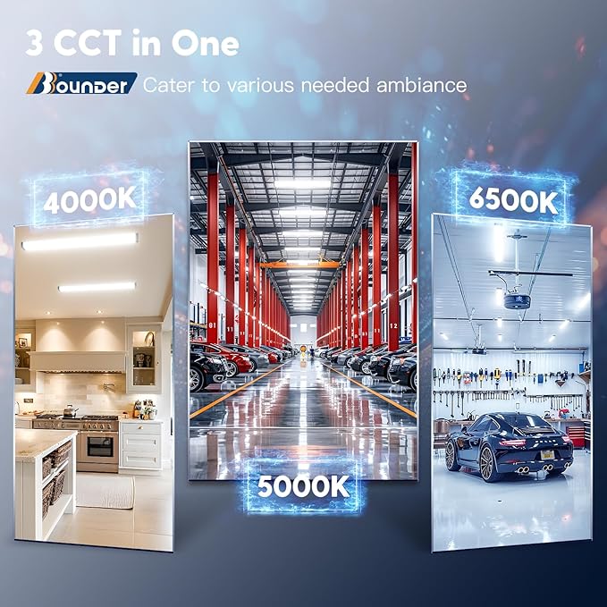 BBOUNDER 6 Pack 4FT LED Wraparound Light with 3CCT Selectable, 4000K/5000K/6500K, Super Bright 5500LM 50W 4 Foot Fluorescent Light Fixture, Flush Mount Office Ceiling Light for Kitchen Garage, Black