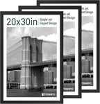 20x30 Poster Frame Set - 3 Pack, Textured Black Solid Wood Picture Frame, Wall Gallery Frame - Wall Hanging
