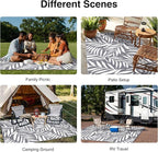 OLANLY Waterproof Outdoor Rug 9x12 ft, Reversible Outdoor Plastic Straw Rug with Leaf Pattern, RV Mat, Indoor Outdoor Carpet for Patio, Camping, Balcony, Deck, Backyard, Grey & White