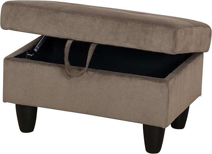 Ottoman Rectangular Storage Ottoman Bench, Flannel Footrest Stool Footstool with Lid for Living Room, Bedroom, Entryway, Brown, 28.5"x19"x17.5"