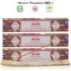 Satya Nagchampa Musk Incense Sticks, Satya Bng (Bangalore) Insenses 15gmx3 Pack (45 GMS) with Raajsee Incense Holder Bundle, Satya Nagchampa Natural Incense