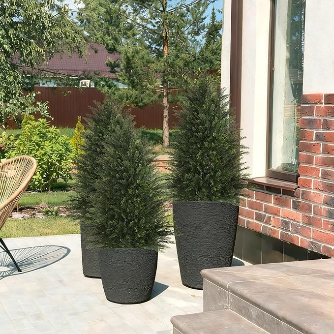 Artificial Topiary Ball Tree, Indoor Realistic Faux Boxwood Bush Potted Plants, Outdoor Fake Shrubs Cedar Evergreen Plants for Home Living Room Front Porch Decor (2, 4ft)