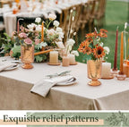 6 Pcs (H:7" W:4") Embossed Flower Vase Fall Pedestal Glass Vase Big Base Thickened Crystal Vintage Vases for Autumn Wedding Home Decor Table Centerpiece House Warming Gifts(Amber)