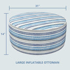 LVTXIII Outdoor Inflatable Ottoman, Fade-Resistant Round Footrest Stool D31”x H14”, Portable Patio Pouf for Garden Camping or Home Use, Stripe Layered Blue