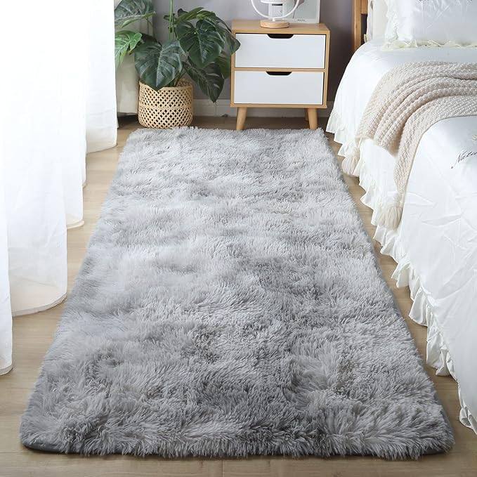 CAIYUECS Shag Area Rug,Indoor Ultra Soft Fluffy Plush Rugs for Bedroom Living Room, Non-Skid Modern Nursery Faux Fur Rugs for Kids Room Home Decor (Tie-Dyed Light Gray, 5x7 Feet)