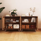 Modern Sideboard Buffet Cabinet Console Table, Accent Storage Cabinet Credenza Buffer Cabinets with 4 Fluted Doors for Kitchen Dining Living Room Entryway (Walnut)