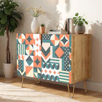 SIGNWIN Sideboard Buffet Cabinet, Kitchen Storage Cabinet with 2 Doors, Orange & Teal Star Circle, Cupboard Console Table for Dining Room - 35" L x 18" W x 29" H