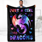 Dragon Blanket Gifts for Girl Woman - Just A Girl Who Loves Dragons Cute Animal Lovers Throw for Teen Kids Adults Soft Fleece Cozy Bed Couch Decor Birthday Christmas Lightweight Blanket 50"x60"