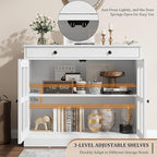 GarveeHome 35.4 in Sideboard Buffet Cabinets with Glass Door, Buffet Cabinet with Storage, White Sideboard Cabinet with Drawer, Modern Buffets & Sideboards for Dining Room, Kitchen