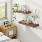 Fun Memories 24 Inch Floating Shelves for Wall, 9 Inch Deep Walnut Rustic Wood Wall Mounted Shelves for Bathroom, Kitchen, Living Room, Set of 2