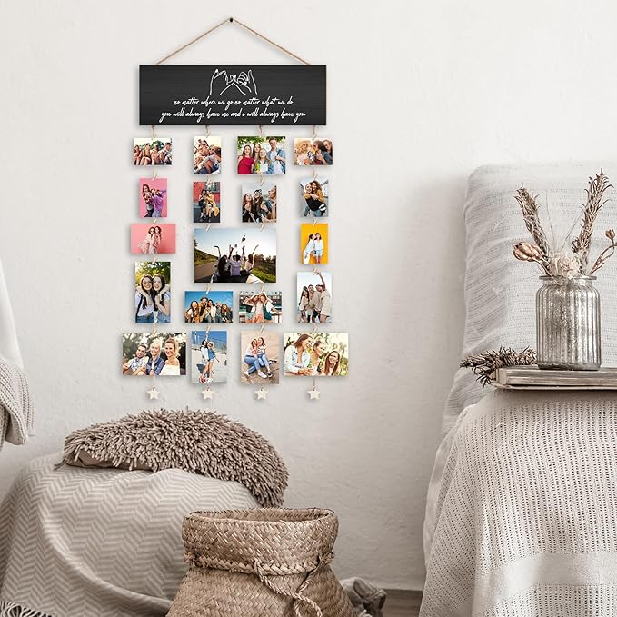 Orchroma Friends Picture Frames Collage Wall Decor,Long Distance Friendship Gifts,Friends Photo Picture Board,Hanging Photo Display with Clips,Home Liveing Room Dorm Bedroom Wall Decor(Black)