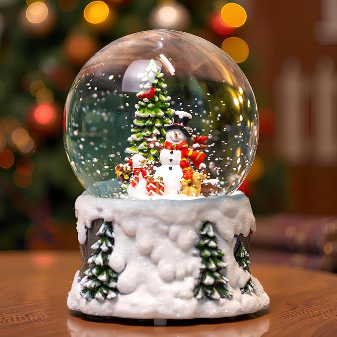 Snowmen Christmas Snow Globe, Musical Lighted with 6H Time Water Lantern with Swirling Glitter, Christmas Holiday Party Gifts and Decorations