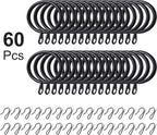 Hotop 30 Pcs Metal Drapery Curtain Rings 0.98/1.26/1.65 inch Interior Diameter and 30 Pcs Hanging Curtain Drapery Pin Hooks for Window Door Shower(42 mm,Black)