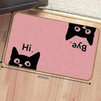 Mingnei Hi Bye Cat Welcome Doormat - Funny Black Cat Lover Floor Mat for Home Kitchen Entrance, 30x17 Pink