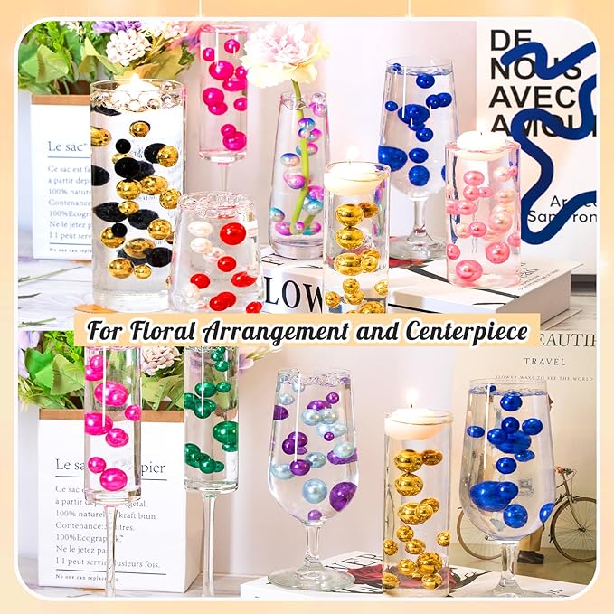 300Pcs Pearl Vase Filler, Green No Hole Faux Pearl Beads for Centerpieces Vases, Candle Centerpieces, Wedding Birthday Party Home Decor 8/10/14/20mm