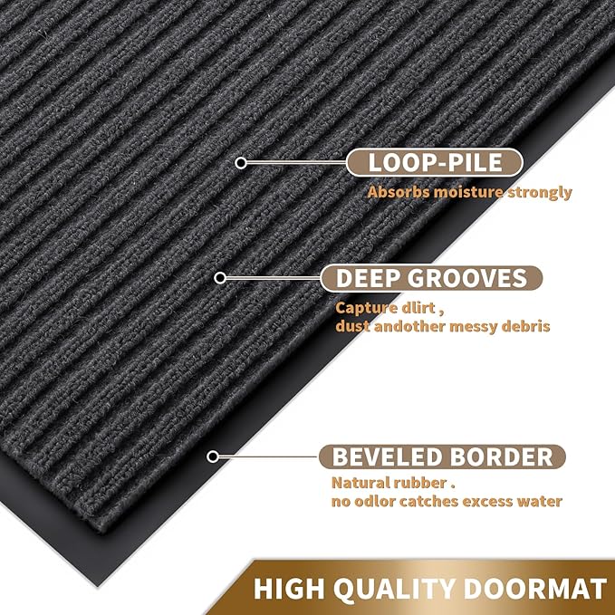 Yimobra Front Door Mat Outdoor Indoor Entrance, 100% Waterproof All-Season All Weather Doormat, Welcome Matt Outside Entry, Non Slip, Low Profile, Heavy Duty Patio Porch Floor Mats,29.5 x 17,Grey