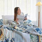 Secgo King Size Comforter Set- 100% Cotton Quilt King Size Set, Green, Sage bedspreads (98 * 106 Inch) with 2 Pillow Shams, Patchwork Reversible Lightweight Bedding