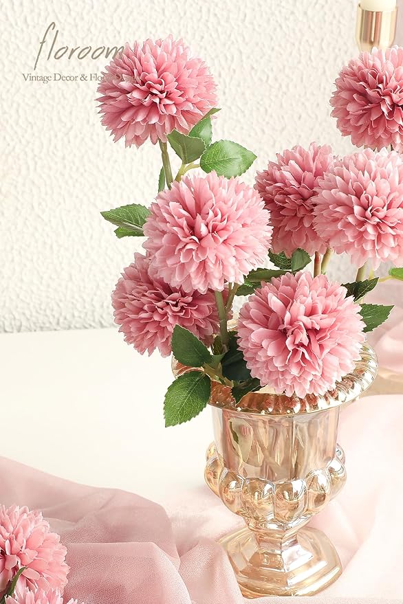 Floroom 12pcs Dusty Rose Faux Silk Mums Artificial Flowers Bulk Fake Chrysanthemums with Stems for DIY Wedding Table Centerpieces Floral Arrangements Vase Fillers Home Decorations