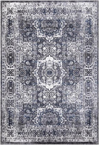 Keen Home Design Area Rugs - Non-Shedding, Thick Pile Abstract Rugs for Kitchen, Living Room, Bedroom, Dining Room, Entryway (Medallion Grey/Blue/Cream, 5'3'' x 7'7'')