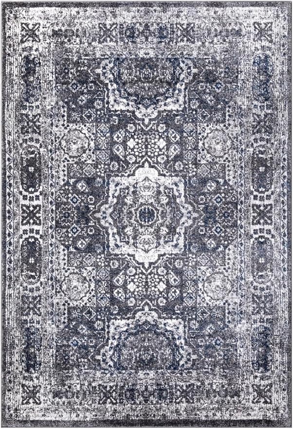 Keen Home Design Area Rugs - Non-Shedding, Thick Pile Abstract Rugs for Kitchen, Living Room, Bedroom, Dining Room, Entryway (Medallion Grey/Blue/Cream, 5'11'' x 9'2'')