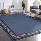 Beverly Rug Outdoor Rug 8x10 Modern Bordered Area Rugs for Indoor and Outdoor Patio Easy to Clean Non Shedding Living Room Porch Garden Washable Outside Carpet (8 x 10 Blue)