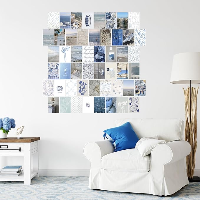 TwoDays Coastal Granddaughter Room Decor, Beachy Aesthetic Wall Collage Kit, Coastal Cowgirl Wall Art Prints for Teen Girls Bedroom, Beach Artwork. (Set of 50, 4" × 6")