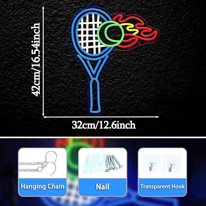 Tennis Neon Sign for Wall Decor,Usb Powered Led Ball Sign Sports Neon Light for Tennis Lovers Gift Sports Club Gym(16.54 * 12.6In)