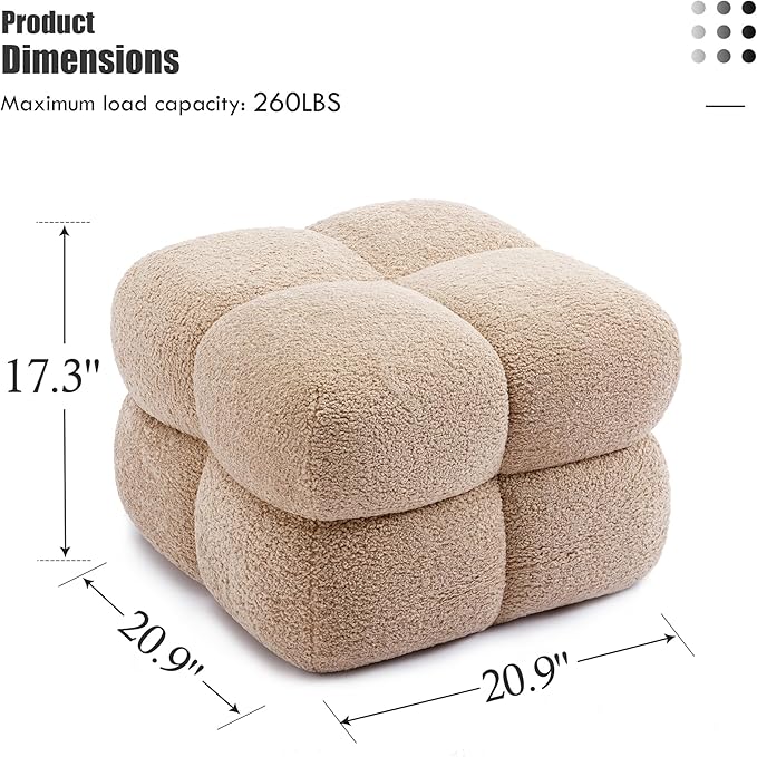 ONEVOG 21" Light Brown Funky Ottoman, Square Fuzzy Couch Sherpa Pouf Ottoman, Tufted Fluffy Boucle Fabric Foot Stools, Upholsered Footrest & Coffee Table for Living Room Bedroom, Cute Pouf Home Decor