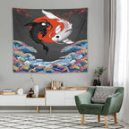Houselerax Japanese Koi Fish Tapestries, Yin Yang Big Wave Cherry Blossom Tapestry Wall Hanging for Bedroom Living Room Office Decor 60"x50"