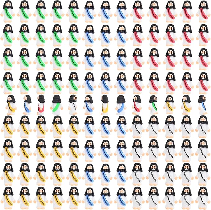 100 PCS Little Jesus Figures, Mini Jesus Figurines in Bulk, Tiny Pocket Rubber Jesus Love You Figure for Religious Party Favors, Sunday School, Baptism Gift, Easter Egg Stuffers (100)