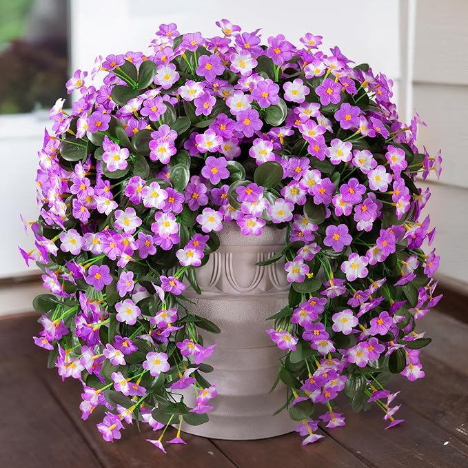 HyeFlora 2PCS Artificial Fall Hanging Flowers for Outdoors, Faux Daisy Muns Plants Fake Silk Orchid Long Stems UV Resistant for Home Garden Wall Party Indoor Outdoor Decor(Light Fuchsia and Fuchsia)