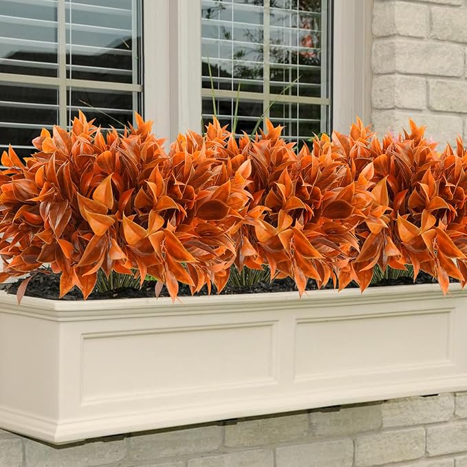 Krissing 36 Bundles Fall Artificial Flowers for Outdoors UV Resistant Faux Fall Outdoor Flowers Fake Fall Plastic Shrubs Plants for Home Garden Porch Autumn Fall Decor