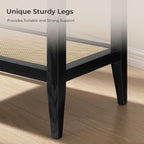 SICOTAS Rattan Nightstand Bedside Table - Farmhouse Boho Narrow Accent End Table with 2 Open Rattan Shelves for Bedroom, Living Room, Small Spaces - Black Oak