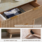 T4TREAM Fluted 6 Drawers Dresser, 54" Wide Modern Chest of Drawers with Faux Marble Top, Curved Profile Design, Dresser TV Stand, Wood Drawer Organizer for Bedroom, Living Room, Hallway, Natural Oak