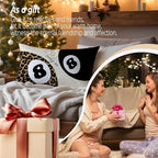 Trendy Leopard Lucky 8 Ball Pillow Covers 20x12, Cheetah Leopard Print Room Decor, Funky Preppy Leopard and Black Billiards Decorative Throw Pillow Covers for Girls Dorm Apartment