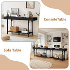 63”Console Table with 2 Drawers, Retro Entryway Table with Fluted Panel & Storage Shelf, Narrow Long Behind Couch Tables Accent Sofa Table with Solid Wood Legs for Living Room Foyer Hallway(Black)