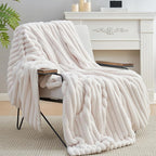 Amélie Home Faux Fur Throw Blanket for Couch, Cozy Fuzzy Fluffy Fur Luxurious Soft Striped Plush Gift Blankets for Family Sofa Chair Bed Living Room Bedroom, 60"x80", Ivory