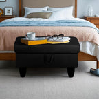 Ottoman Rectangular Storage Ottoman Bench, Flannel Footrest Stool Footstool with Lid for Living Room, Bedroom, Entryway, Black, 28.5"x19"x17.5"