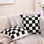 Alysheer Checkered Embroidered Decorative Throw Pillow Covers 18"x 18" Set of 2, Farmhouse Cottage Black White Plaid Tufted Patterned Cotton Canvas Cushion Case for Sofa Couch Bed Living Room